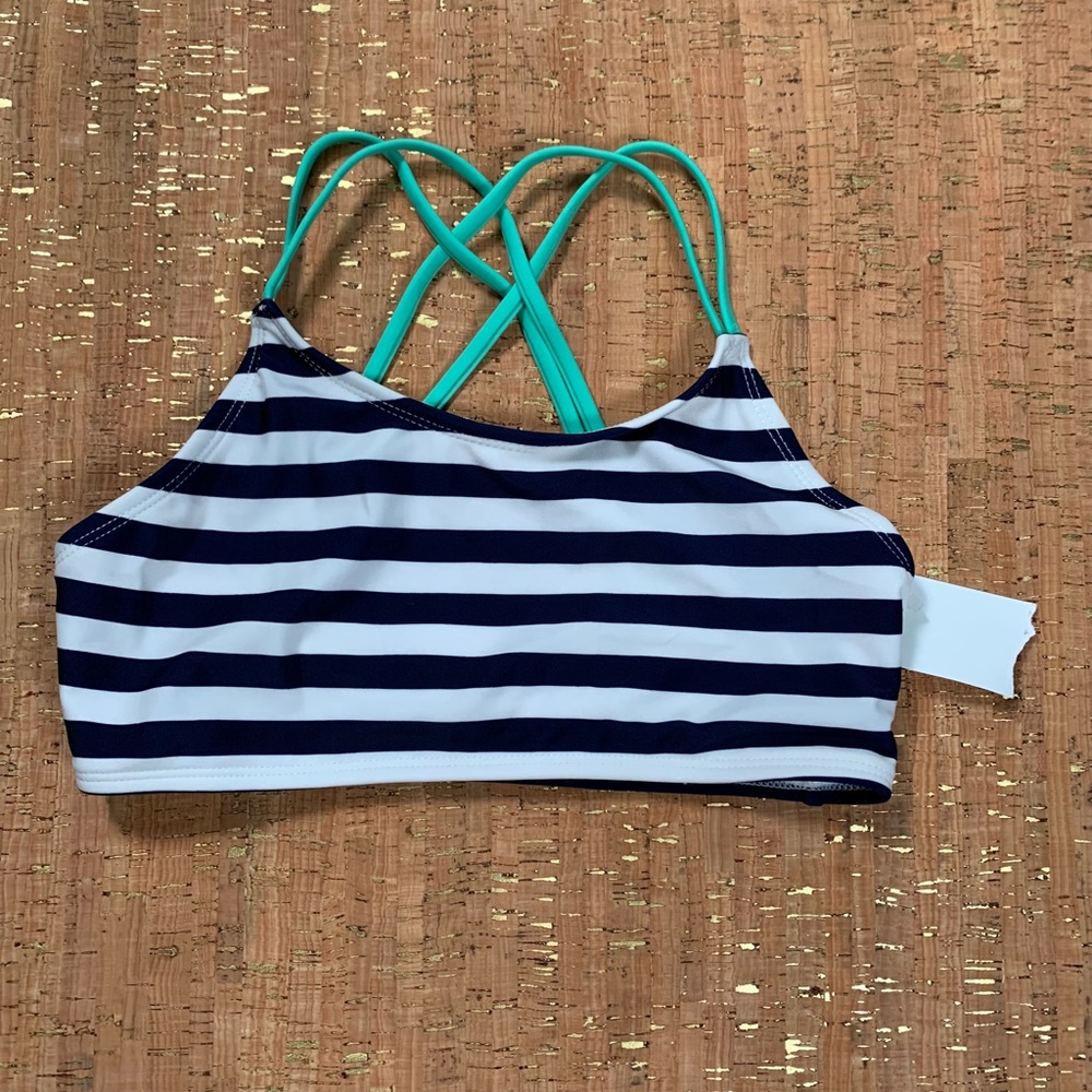 Cat & Jack Bikini Top Nautical Blue White Striped Tankini UPF 50+ Girls Lg 10/12